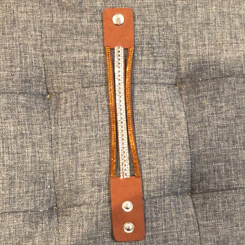 Copper color cuff bracelet with white crystals